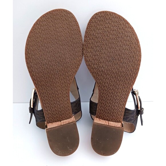 Michael Kors Thong Sandal Brown MK Logo Cork Block Heel Buckle Ankle Strap Sz 6 - Picture 11 of 12